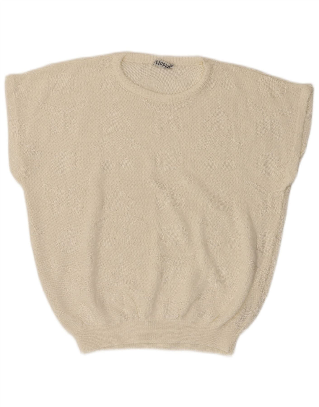 VINTAGE Suéter de jersey de cuello redondo de gran tamaño para mujer Reino Unido 14 Medio Blanco apagado