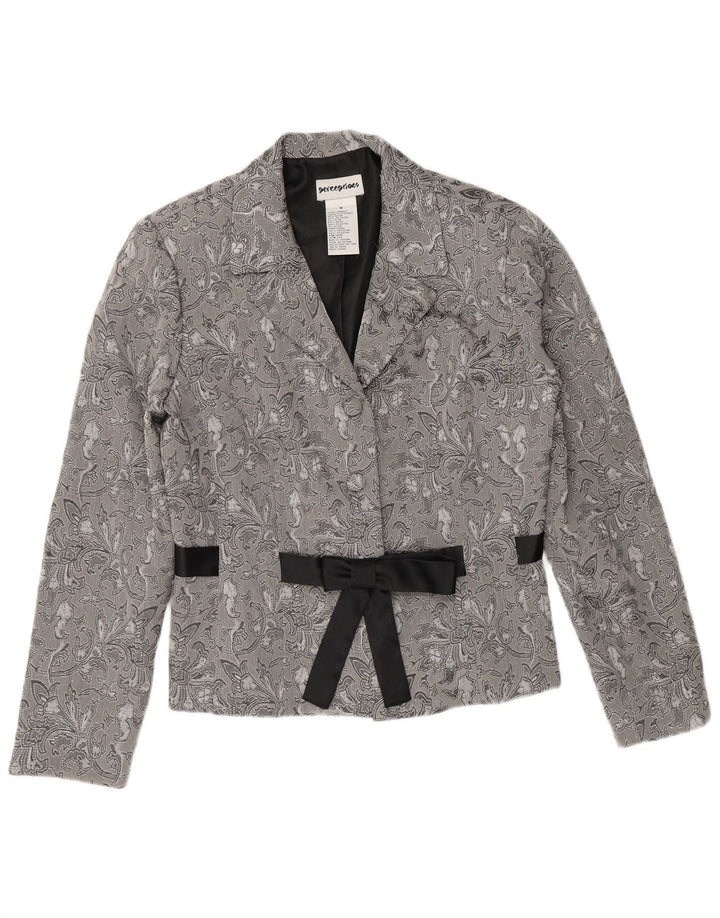 Perceptions Chaqueta tipo blazer de 2 botones para mujer UK 8 Small Grey Floral Rayon