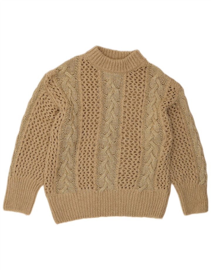 Zara Mujer Suéter De Cuello Alto De Ganchillo UK 40 Medio Beige