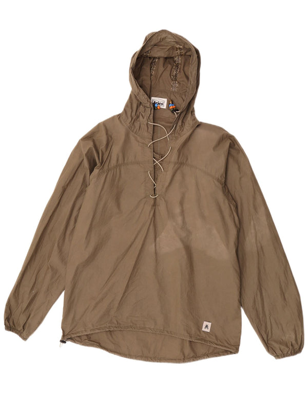 Vintage mujer con capucha pullover chaqueta de lluvia Reino Unido 14 algodón caqui medio