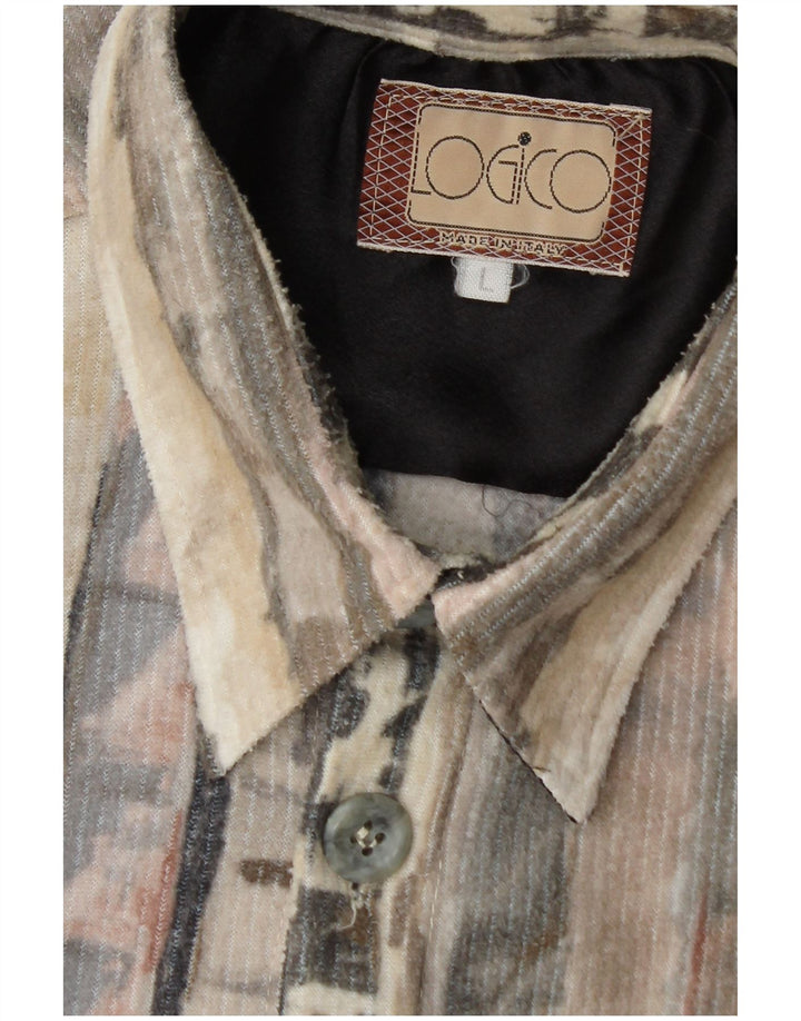 Vintage hombres polar camisa grande gris geométrico