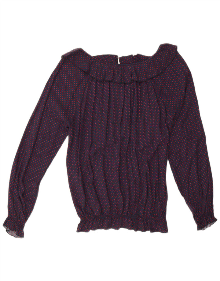 Fornarina Blusa para Mujer Top UK 44 Medio Azul Marino Manchado Retro