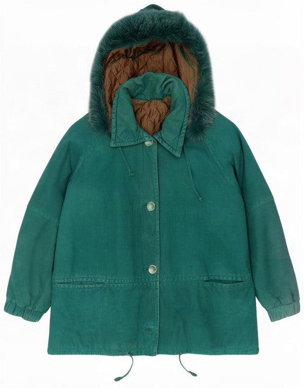 Vintage mujer de gran tamaño chaqueta cortavientos con capucha IT 44 Verde Medio