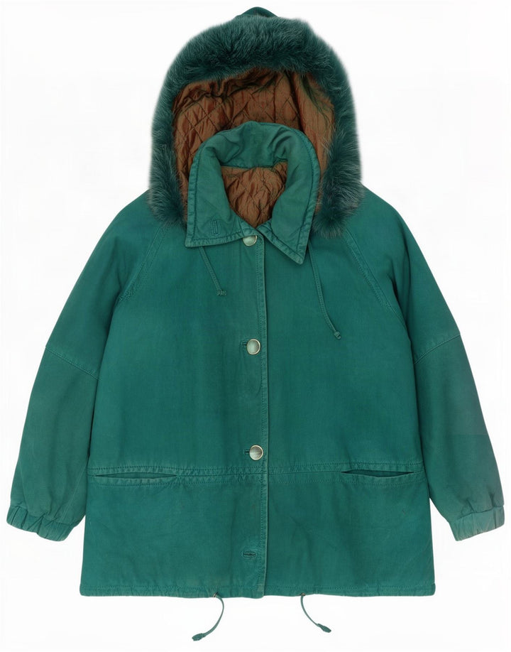 Vintage mujer de gran tamaño chaqueta cortavientos con capucha IT 44 Verde Medio