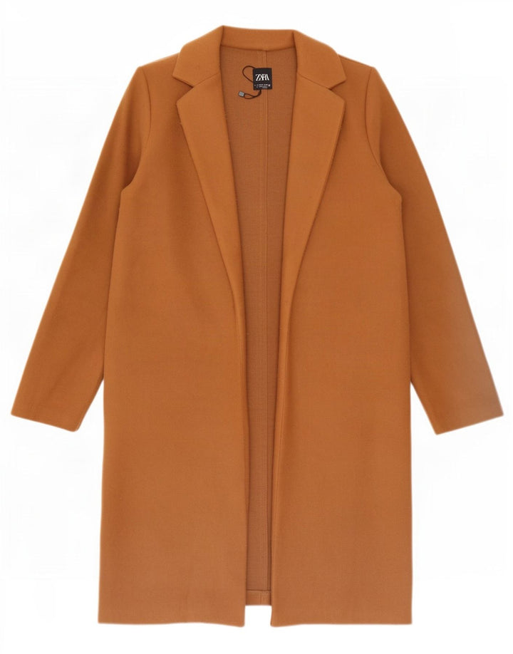 Zara Mujer Abrigo UK 10 Pequeño Marrón Poliéster