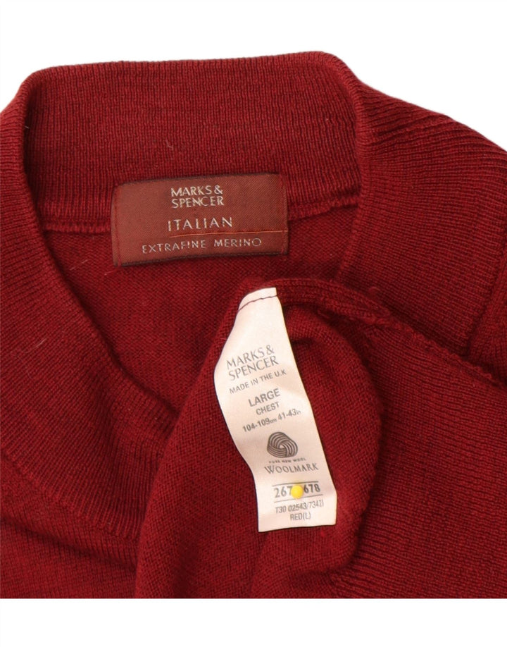 Marks & Spencer Jersey de cuello redondo para hombre, talla grande, de lana merino, color rojo
