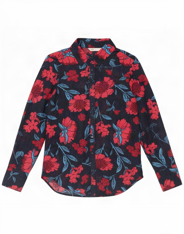 Zara Blusa tipo camisa transparente para mujer UK 6 XS Poliéster floral azul marino