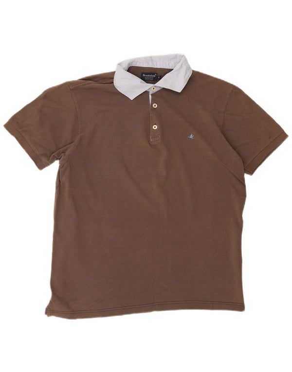 Brooksfield Polo para hombre IT 52 Large Marrón Colorblock Algodón