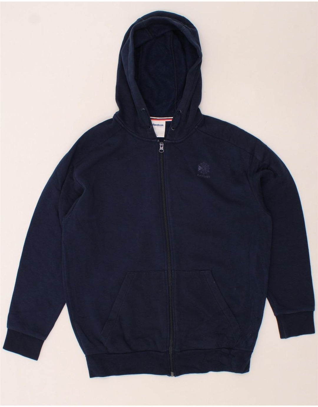 REEBOK Mens Zip Hoodie Sweater Small Navy Blue Cotton Vintage Reebok and Second-Hand Reebok from Messina Hembry 