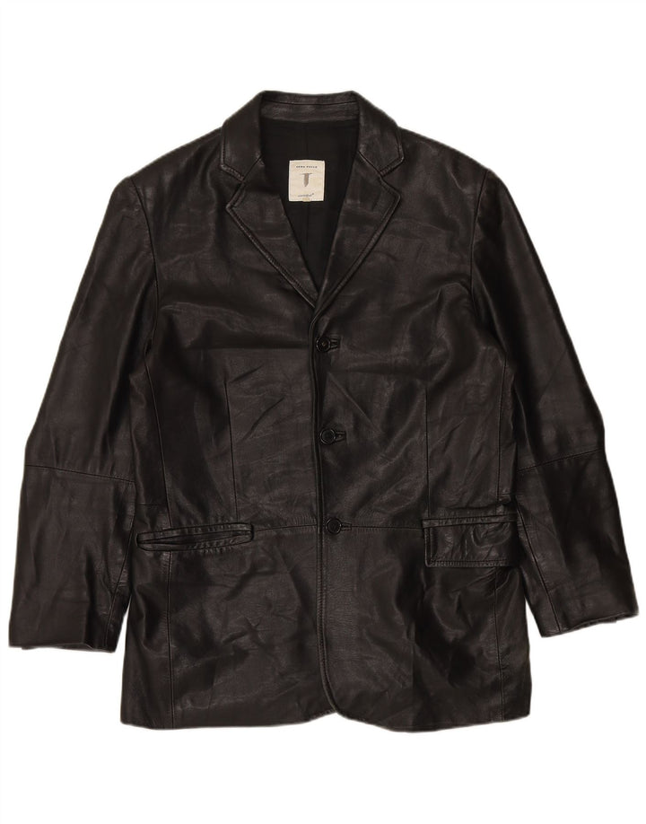CONBIPEL Mens 3 Button Leather Blazer Jacket IT 54 XL Black Leather