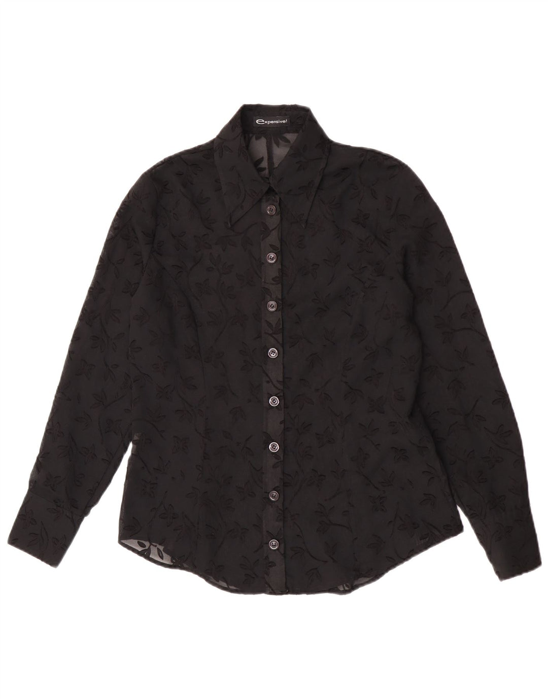 Vintage mujer ver a través de camisa blusa IT 44 Poliéster floral negro medio