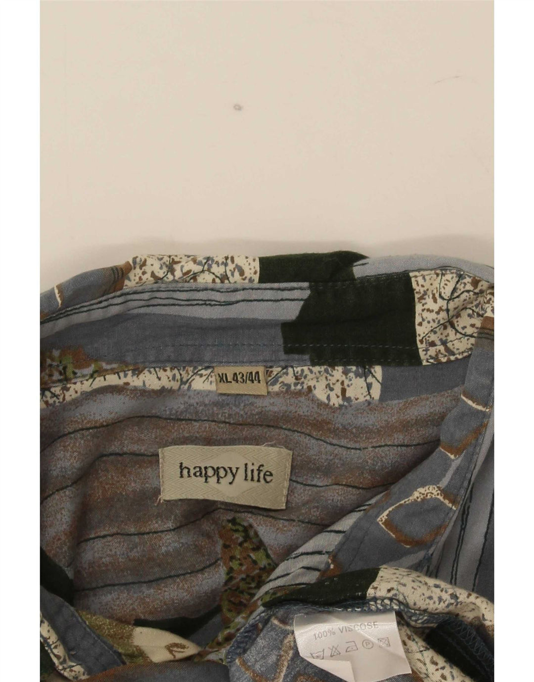 Camisa Hombre Happy Life Talla 43/44 XL Gris Patchwork Viscosa
