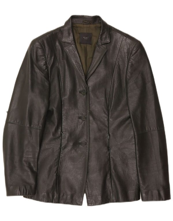 Oui Chaqueta Blazer de Cuero con 3 Botones para Mujer UK 10 Small Khaki Leather