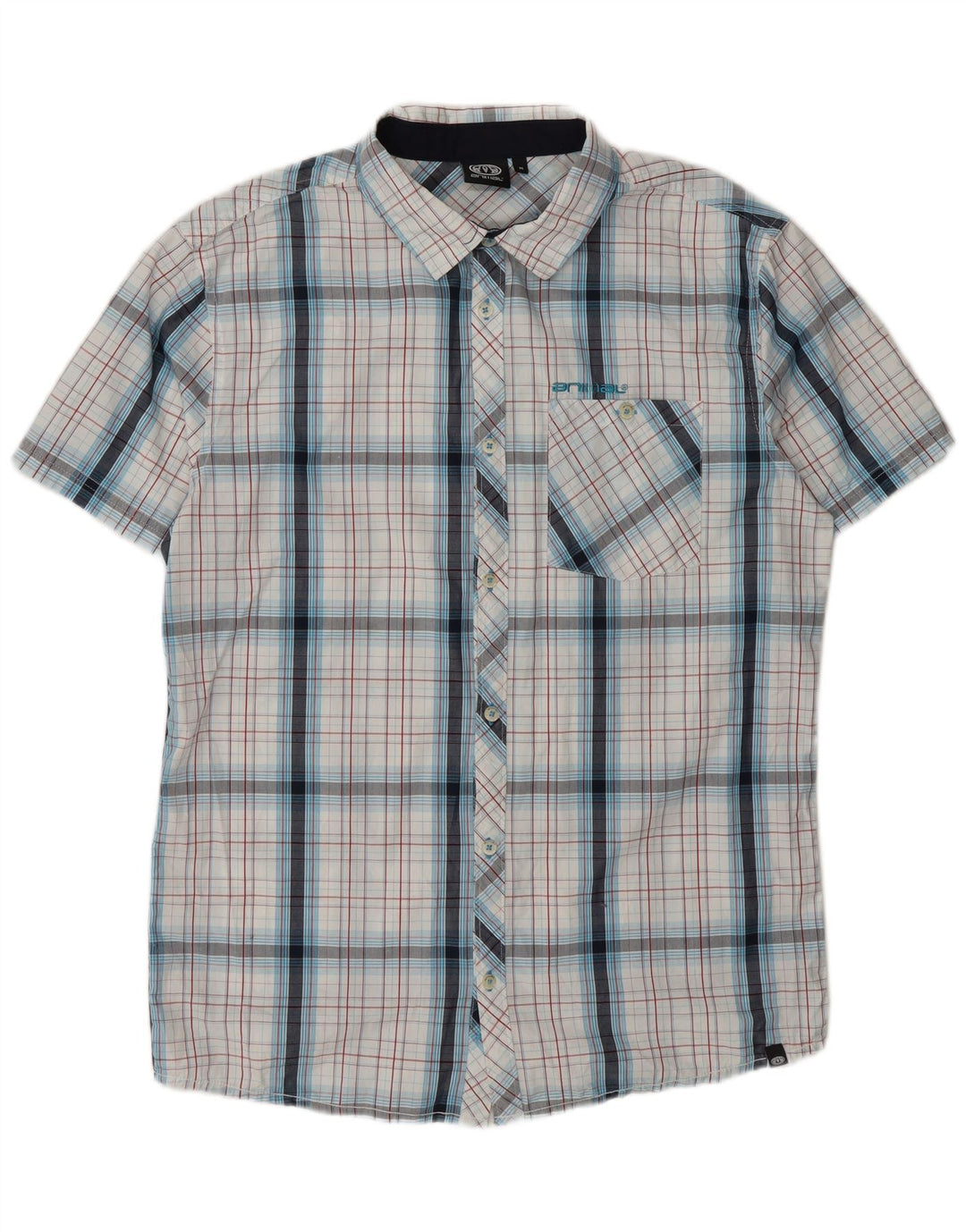 Camisa de manga corta para hombre Animal Algodón a cuadros blanco mediano
