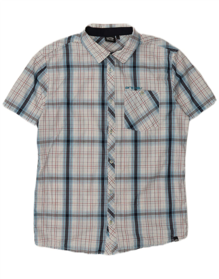 Camisa de manga corta para hombre Animal Algodón a cuadros blanco mediano