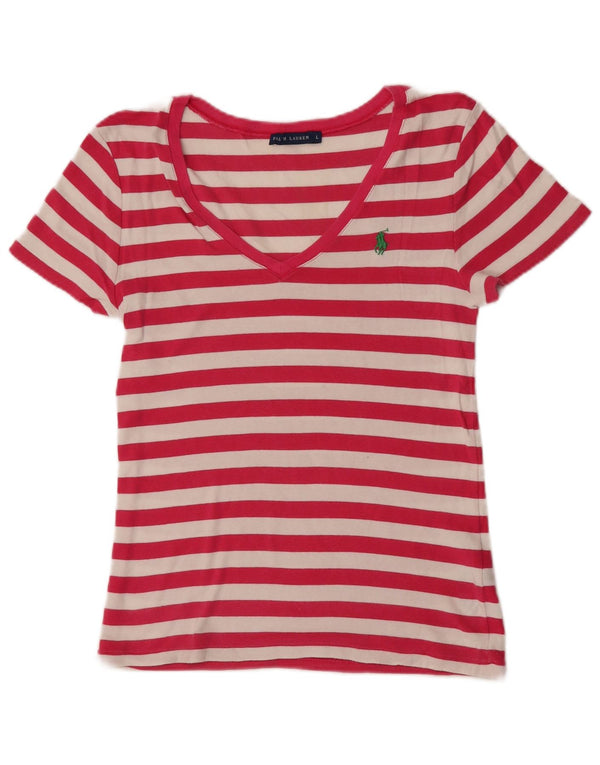Ralph Lauren Camiseta para mujer Top UK 40 Grande Algodón a rayas rosa