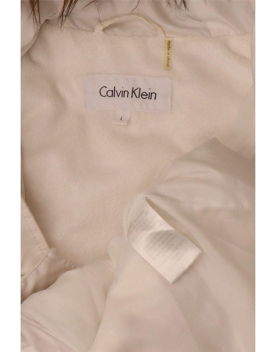 Calvin Klein Chaqueta acolchada con capucha para mujer UK 46 Poliéster blanco grande