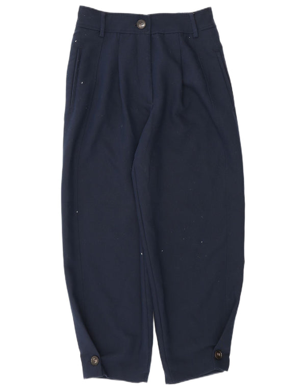 Zara Mujer Pantalón Chino Holgado Pequeño W26 L25 Poliéster Azul Marino