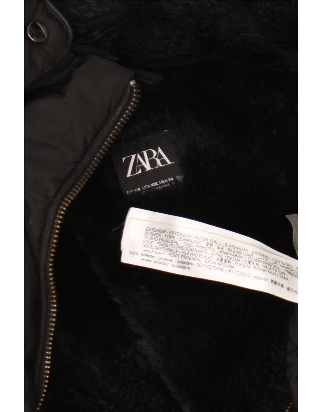 Zara Mujer Chaqueta Acolchada Con Capucha ES 39 2XL Poliéster Negro