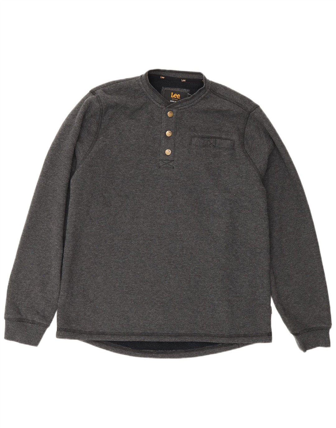 Lee Hombre Regular Fit Botón Cuello Sudadera Jumper Pequeño Algodón Gris