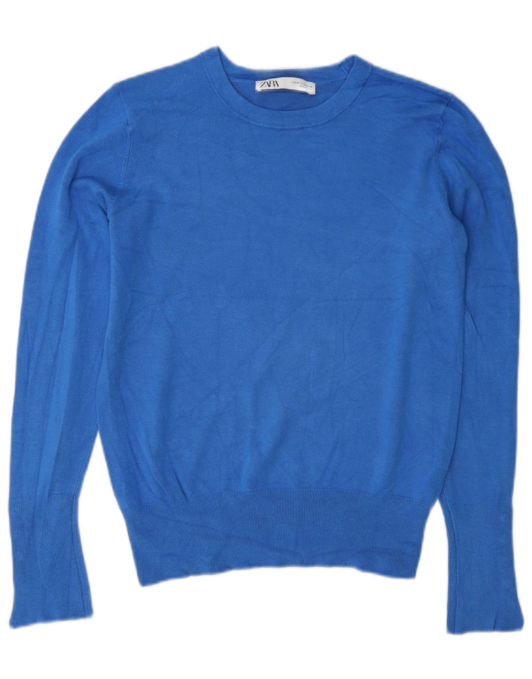 Zara - Jersey de cuello redondo para mujer, talla 40, viscosa azul medio