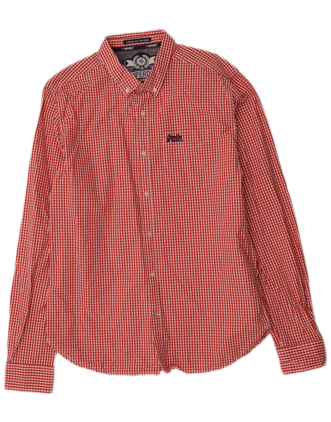 Camisa Superdry Hombre XL Algodón Vichy Rojo