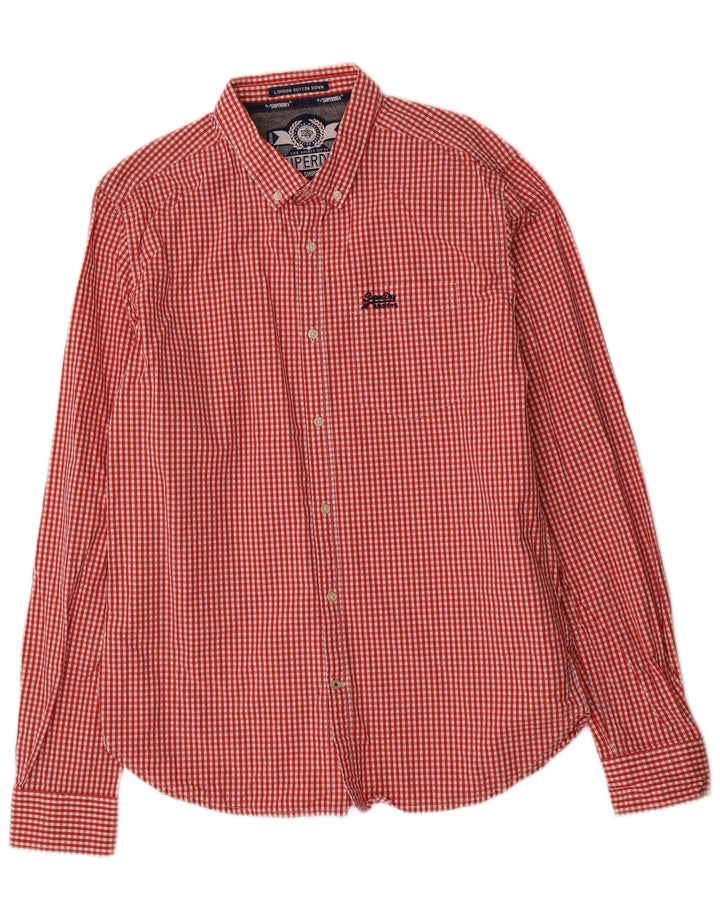 Camisa Superdry Hombre XL Algodón Vichy Rojo
