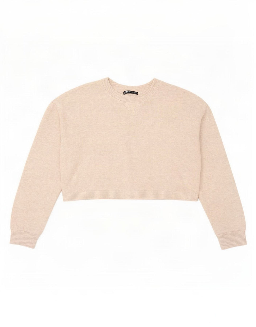 Zara Mujer Crop Oversize Top Manga Larga UK 10 Small Beige Poliéster