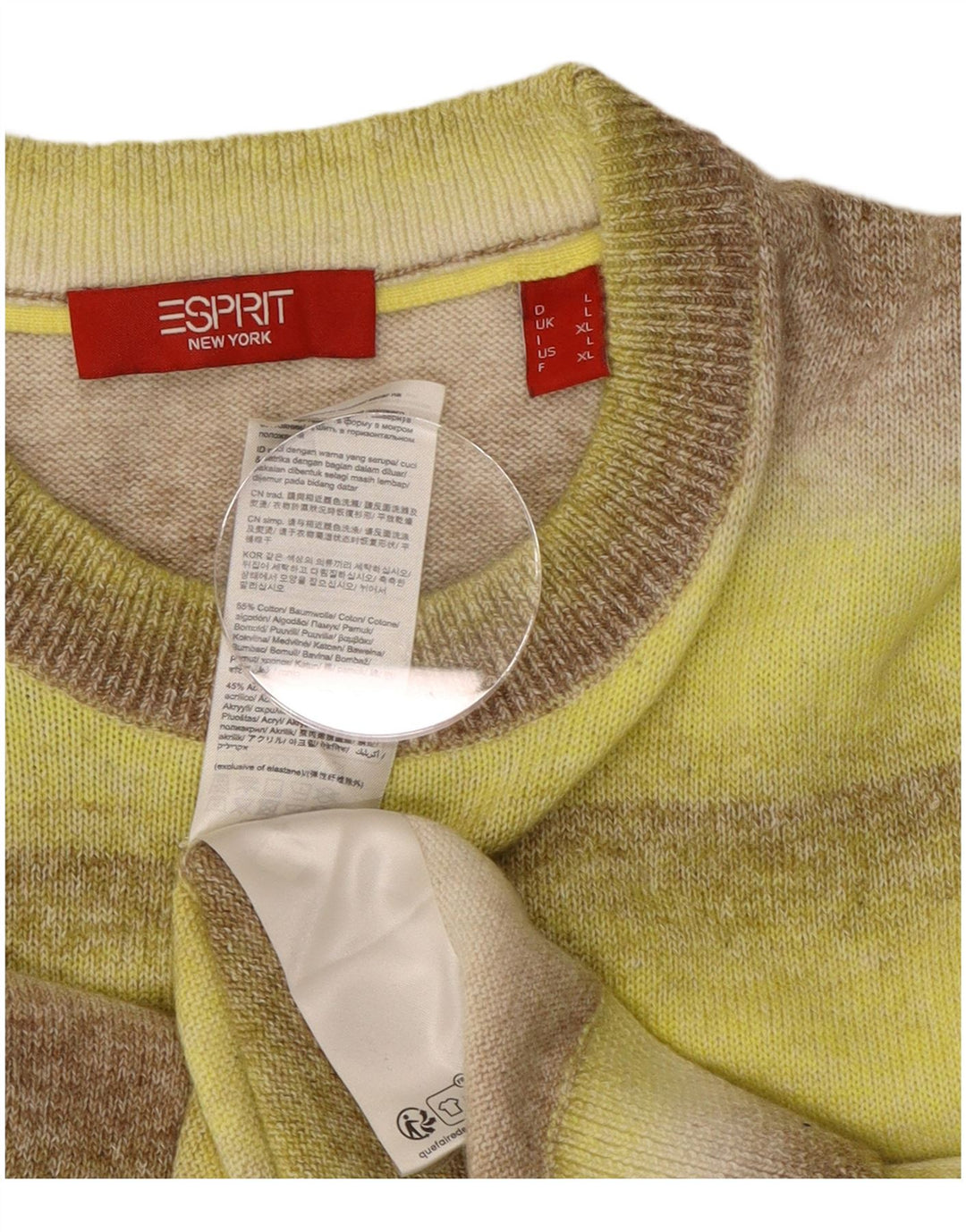 Esprit Jersey De Cuello Redondo Para Hombre De Algodón A Rayas Amarillo Grande