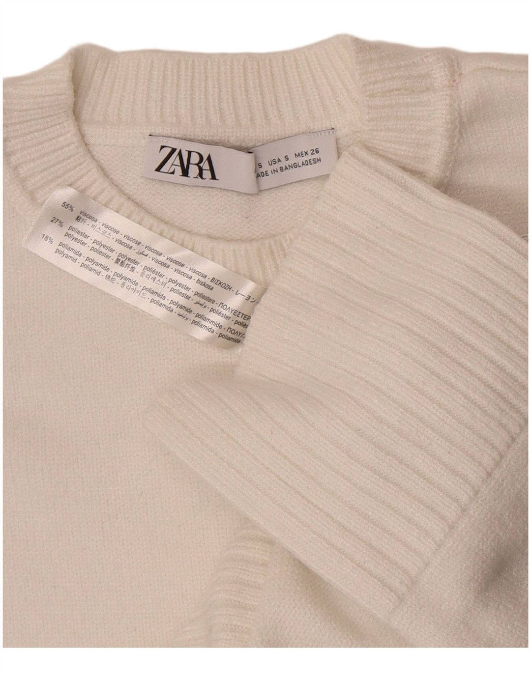 Zara Mujer Oversize Cuello Redondo Jersey Jersey UK 10 Small White Viscosa