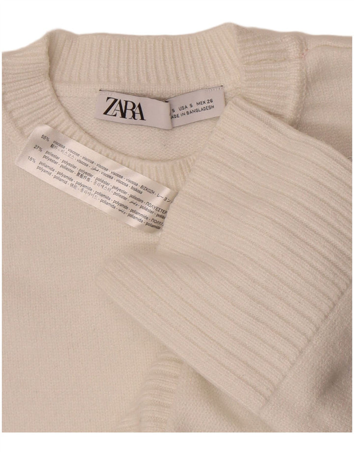 Zara Mujer Oversize Cuello Redondo Jersey Jersey UK 10 Small White Viscosa