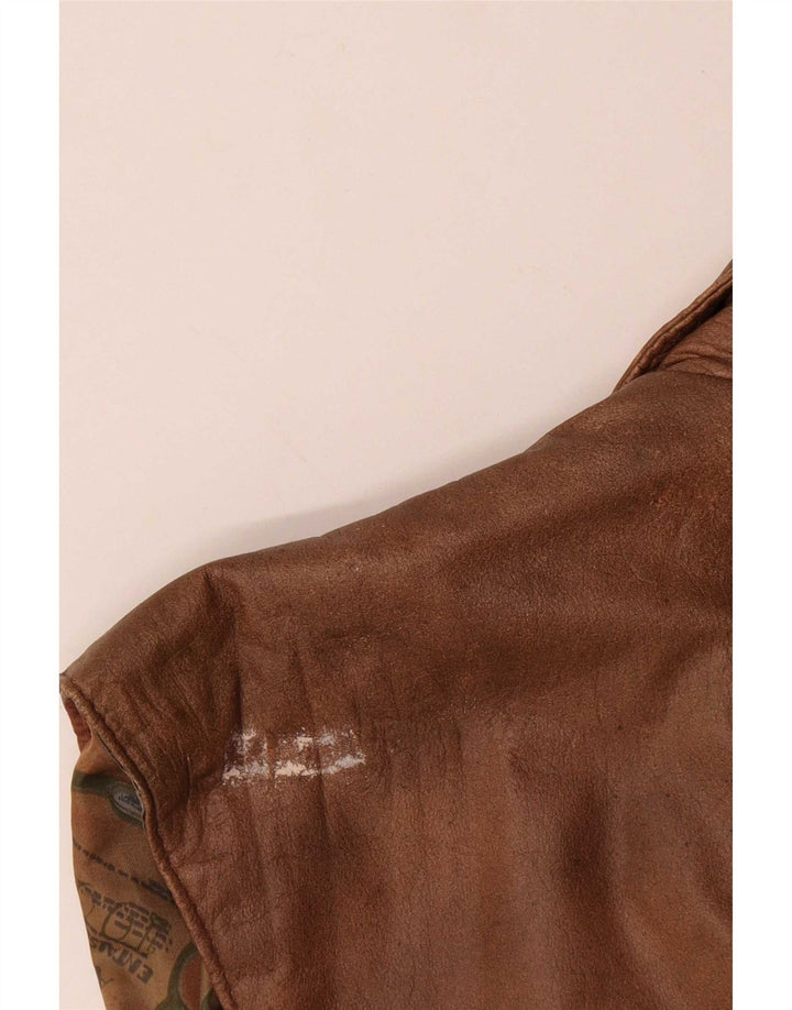 Vintage hombres cuero Gilet Reino Unido 40 marrón grande