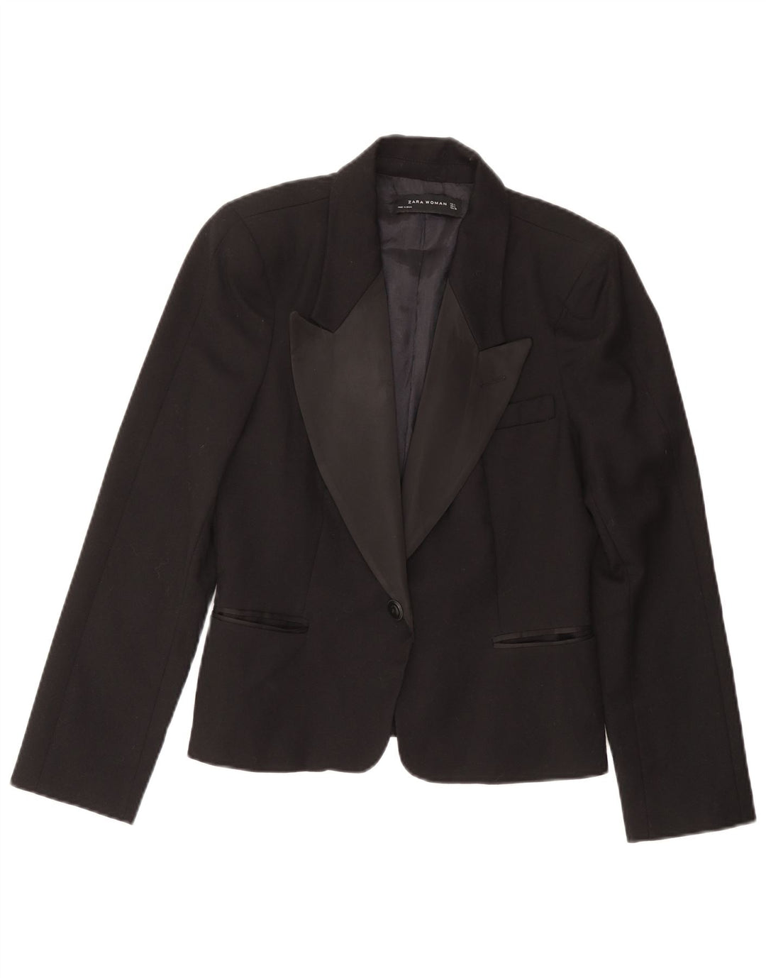 Zara Chaqueta Blazer De 1 Botón Para Mujer UK 46 Grande Lana Negra