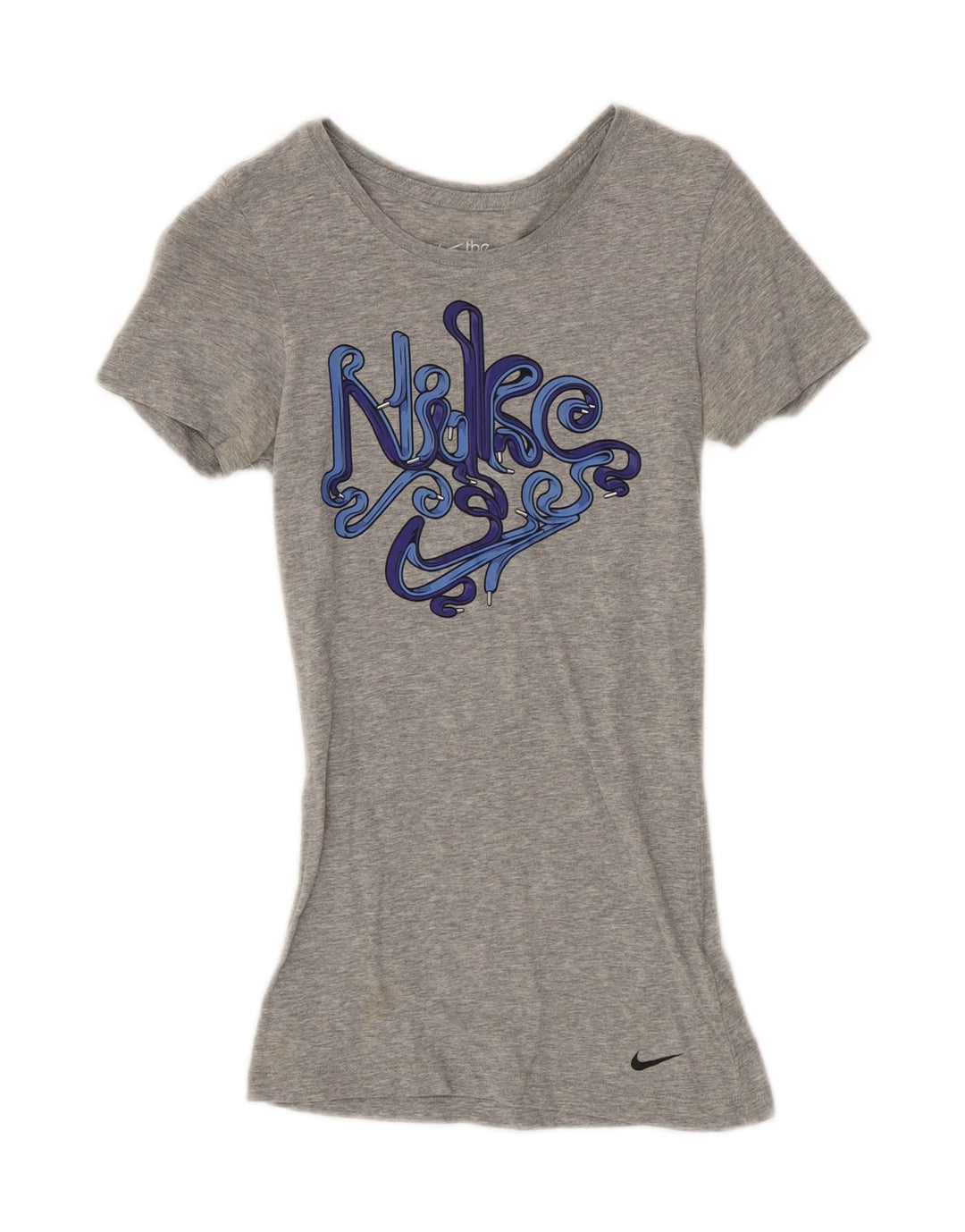 NIKE Womens Slim Fit Graphic T-Shirt Top UK 4 XS Grey Cotton Vintage Nike and Second-Hand Nike from Messina Hembry 