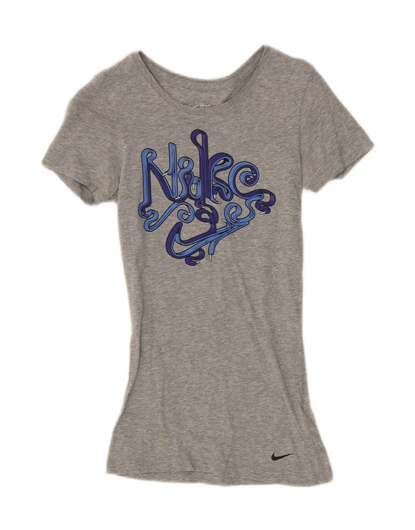NIKE Womens Slim Fit Graphic T-Shirt Top UK 4 XS Grey Cotton