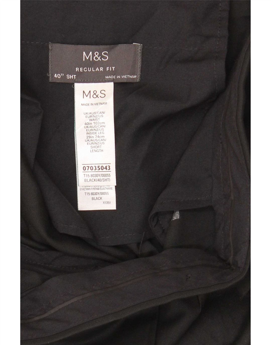Marks & Spencer Pantalón de traje de corte regular para hombre W40 L29 Poliéster negro