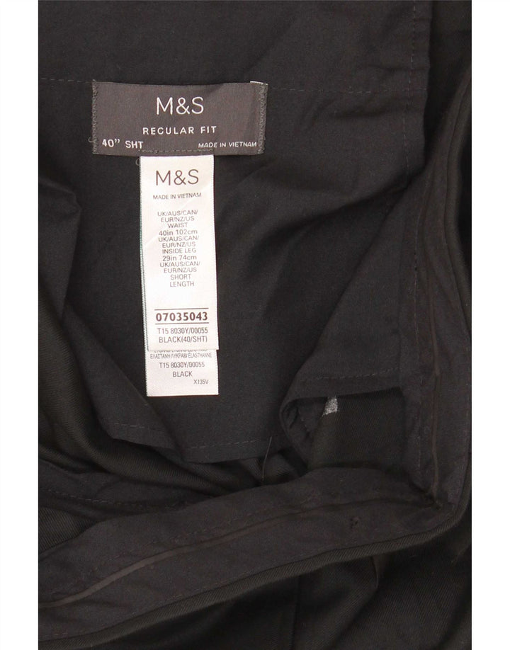 Marks & Spencer Pantalón de traje de corte regular para hombre W40 L29 Poliéster negro