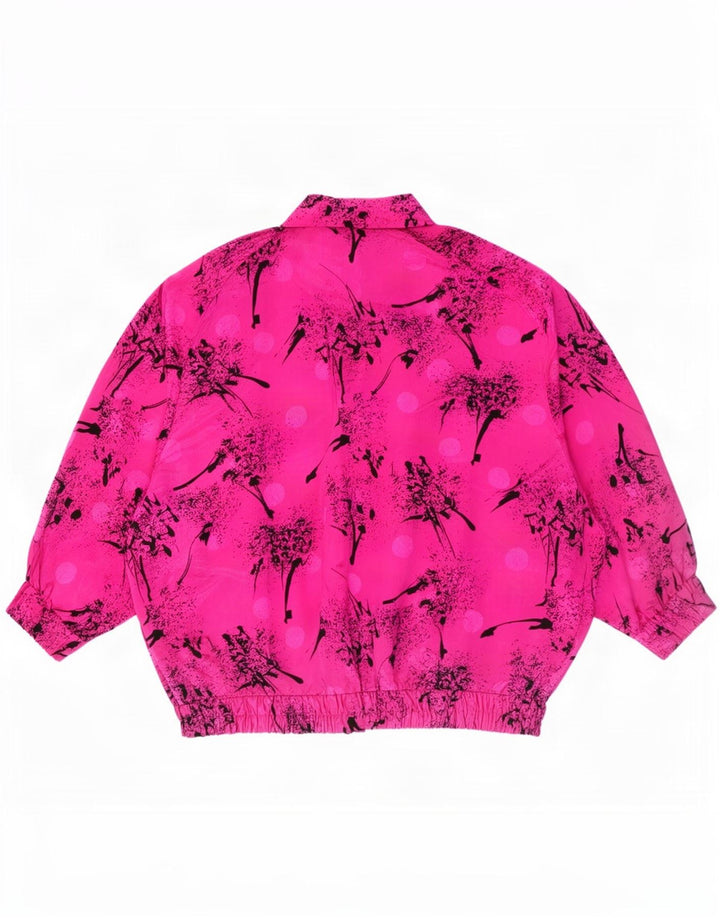 Vintage mujer patrón abstracto camisa blusa EU 50 3XL poliéster rosa