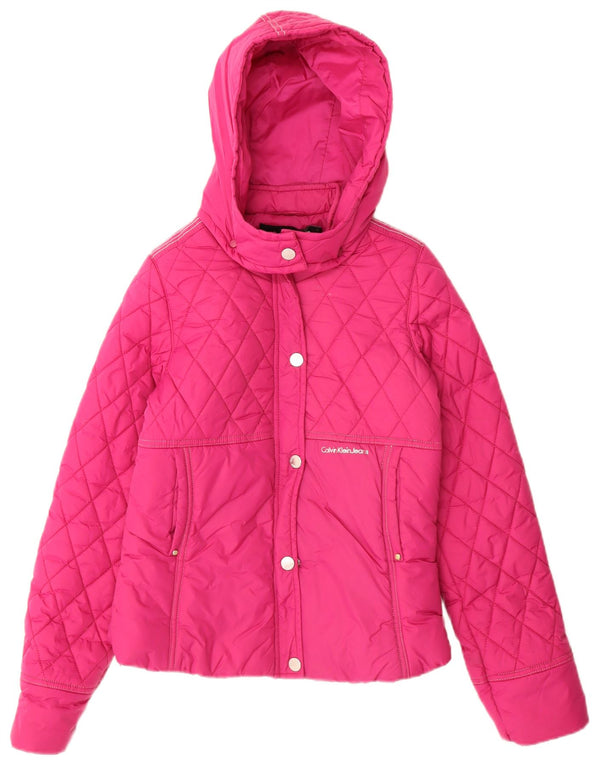 Calvin Klein Jeans Chaqueta acolchada con capucha para niña 13-14 años Rosa Geométrico
