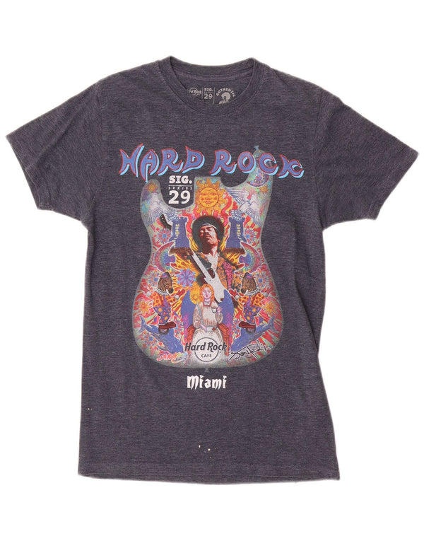 Hard Rock Cafe Mens Miami Graphic Camiseta Top Pequeño Azul Marino Algodón
