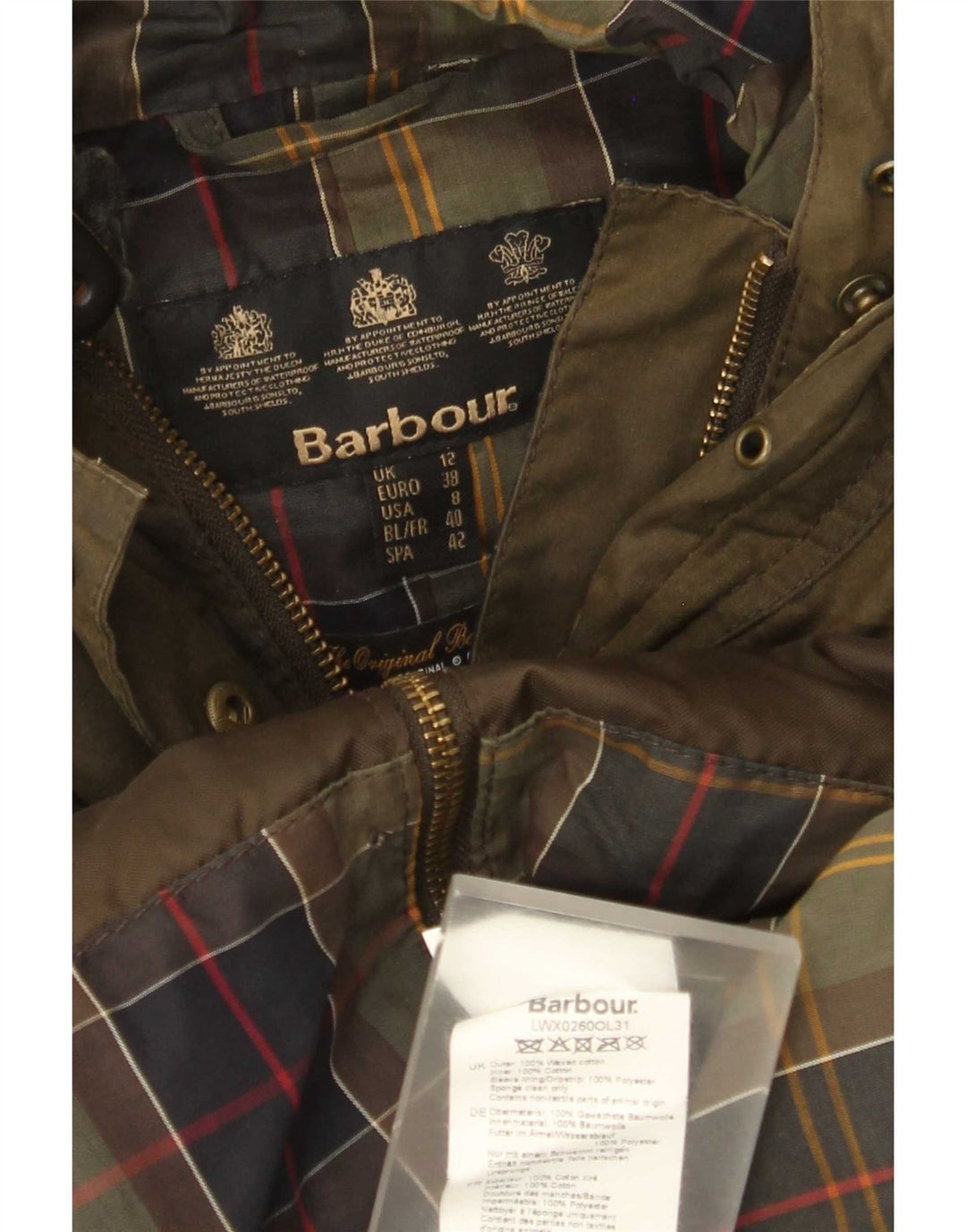 Barbour Chaqueta de algodón encerado con capucha para mujer UK 12 Medium Khaki