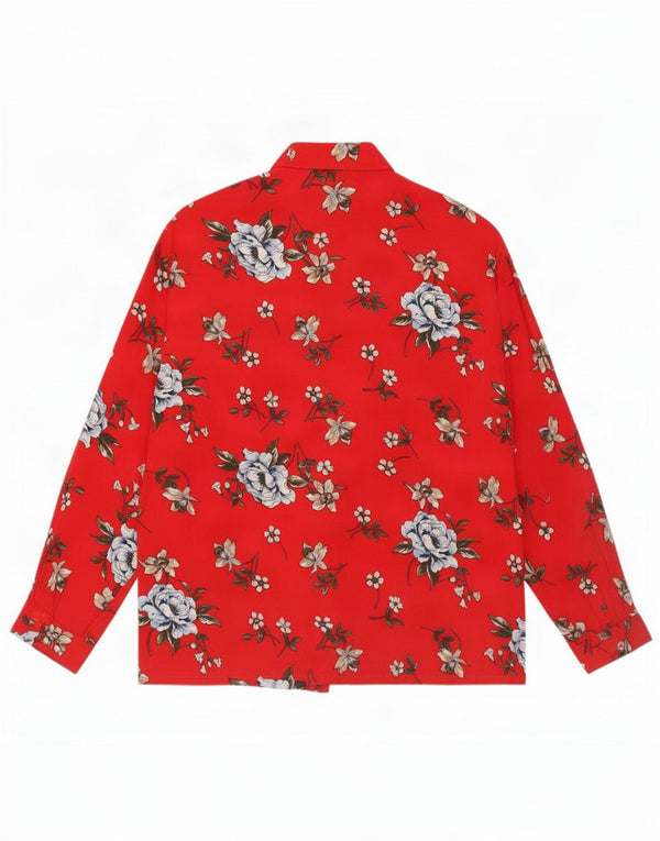 Vintage mujer camisa blusa Reino Unido 16 gran viscosa floral roja