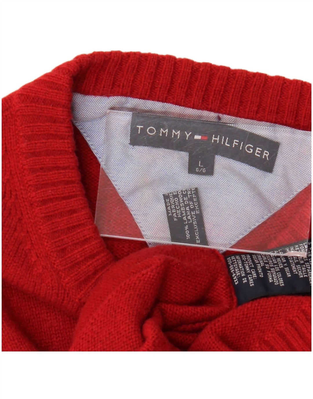 TOMMY HILFIGER Jersey con cuello redondo para hombre, talla grande, lana roja