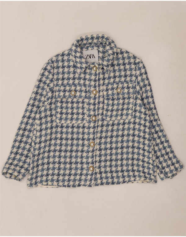Zara Mujer Chaqueta Bomber Extragrande UK 10 Small Azul Houndstooth Algodón
