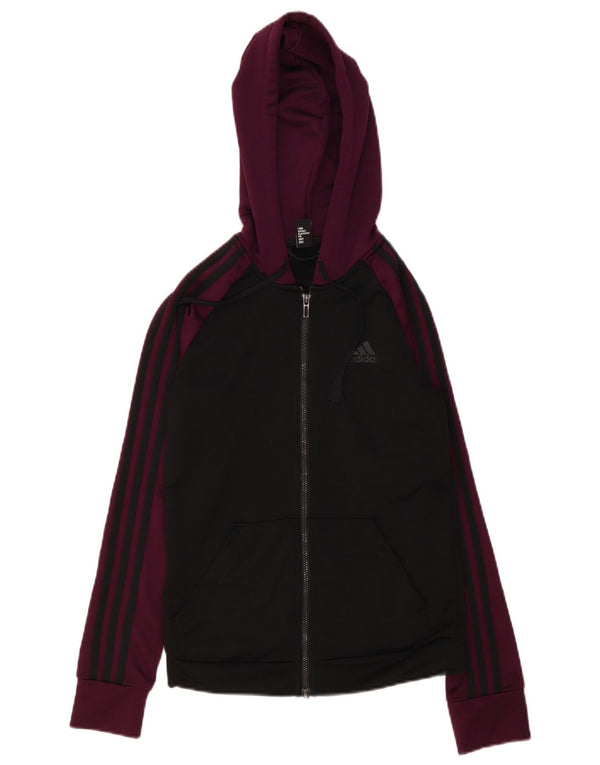 Adidas Sudadera con capucha y cremallera para mujer UK 4/6 XS Negro Colorblock Poliéster