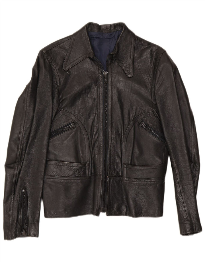 VINTAGE Chaqueta de cuero para mujer Reino Unido 8 Pequeño Negro
