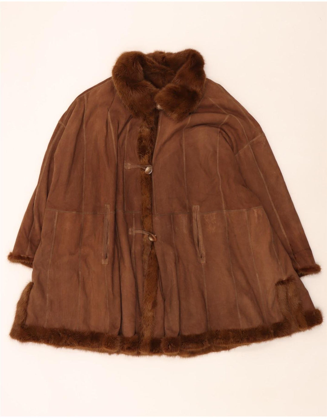 Vintage mujer abrigo de piel reversible de gran tamaño Reino Unido 18 XL marrón