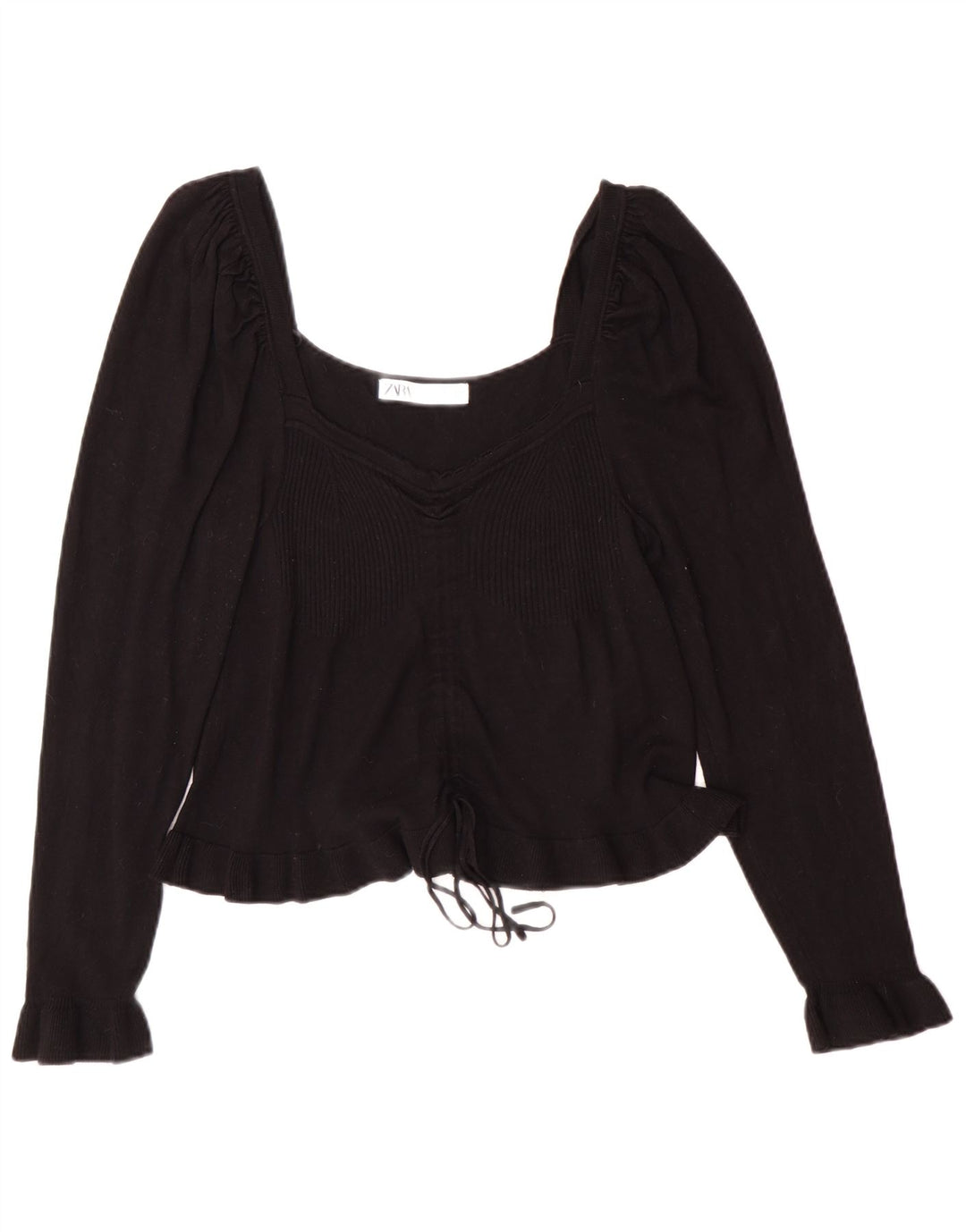 Zara Mujer Crop Top Manga Larga UK 44 Grande Viscosa Negra