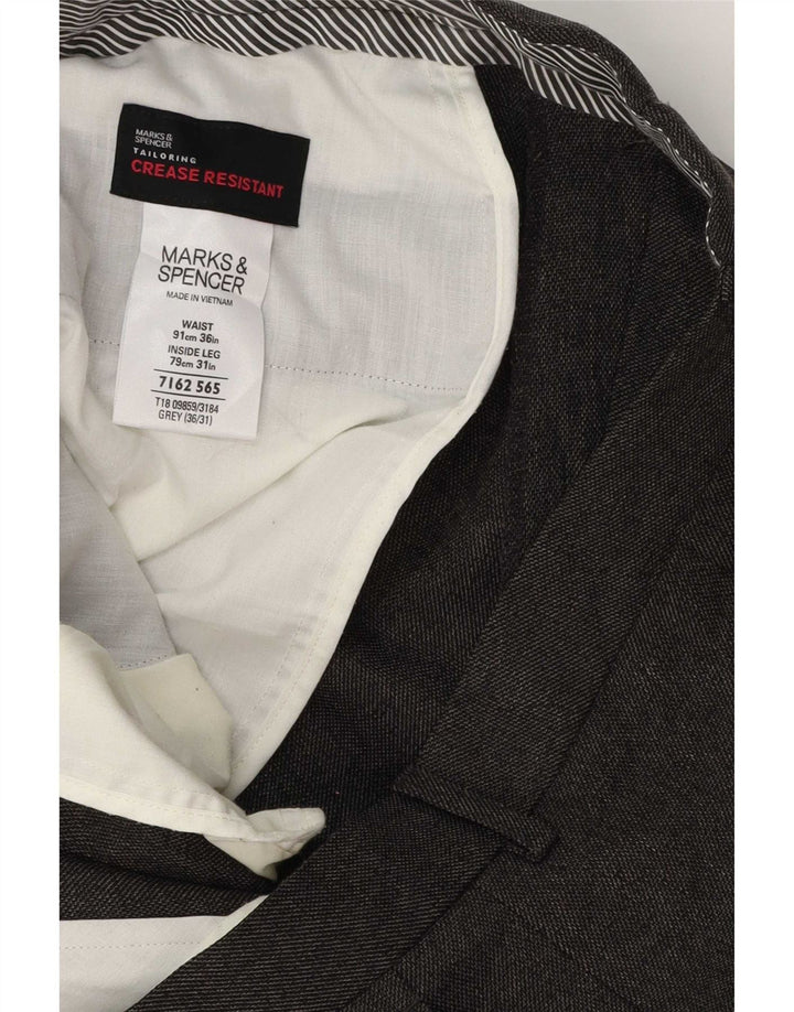 Marks & Spencer Pantalón de traje recto para hombre W36 L31 Poliéster gris