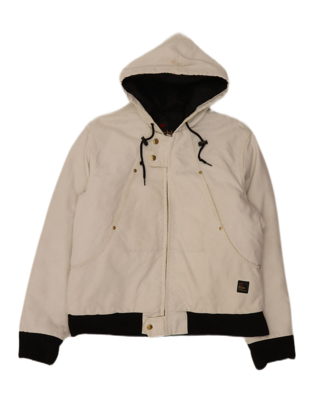 Richlu Chaqueta bomber con capucha para hombre UK 40 Large Off White Cotton